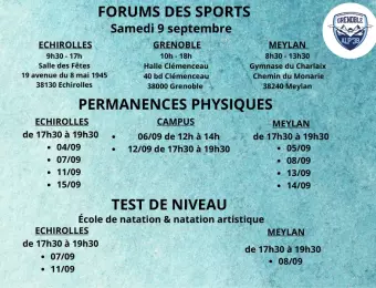 Dates permanences et forums des sports GRENOBLE ALP'38 saison 2023 2024
