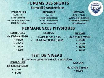 Dates permanences et forums des sports GRENOBLE ALP'38 saison 2023 2024